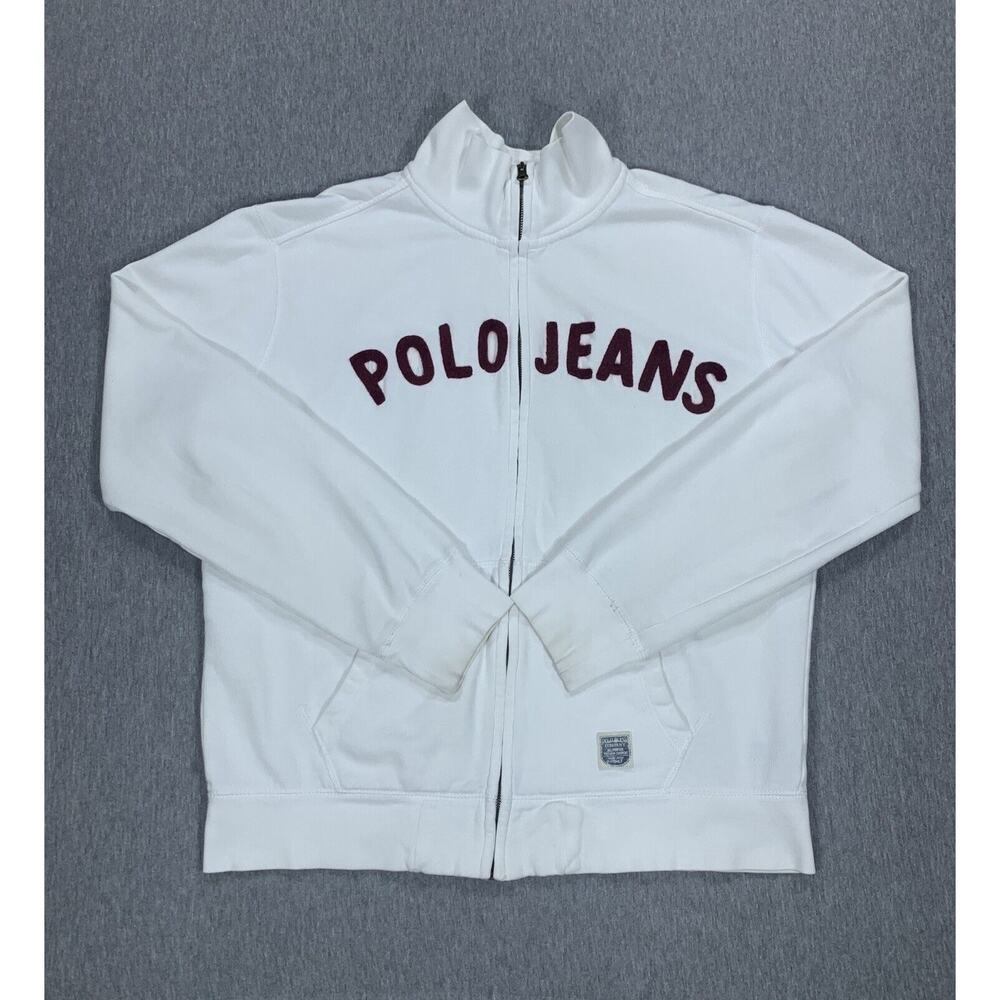 Ralph Lauren Polo Jeans Spellout Vintage Full Zip White Sweatshirt Y2K Men's L